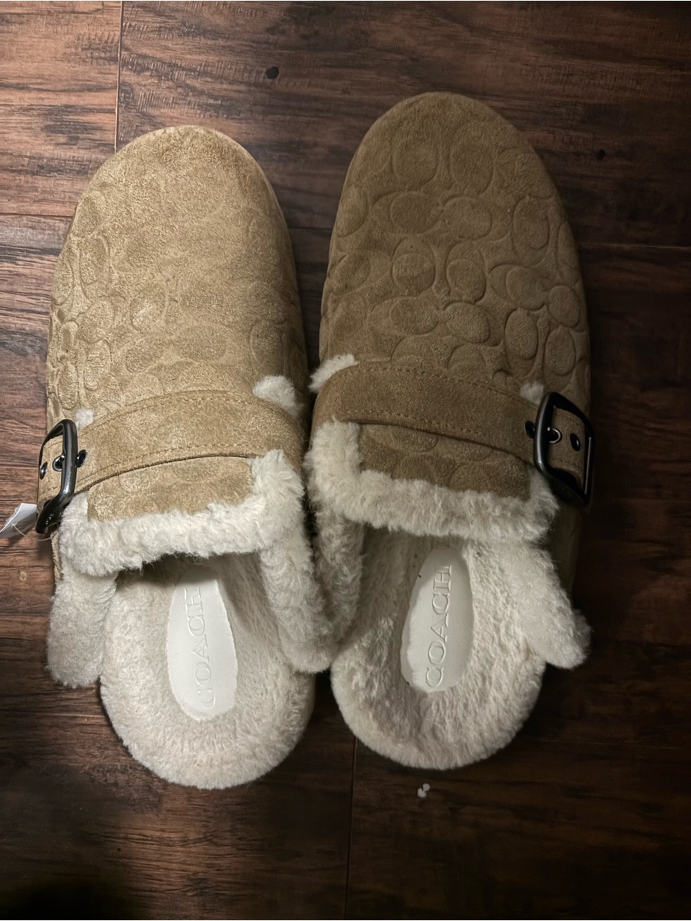 Coach Suede Shearling Clogs in Tan and Cream - Picture 5 of 5